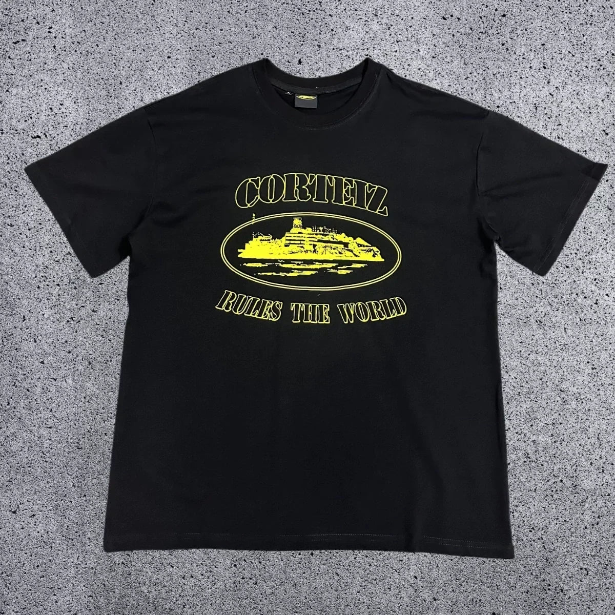 Corteiz "Rules The World" Alcatraz Graphic Tee (Black & Yellow Edition)